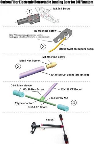 Carbon Fiber electronic retractable landing gear for DJI Phantom 