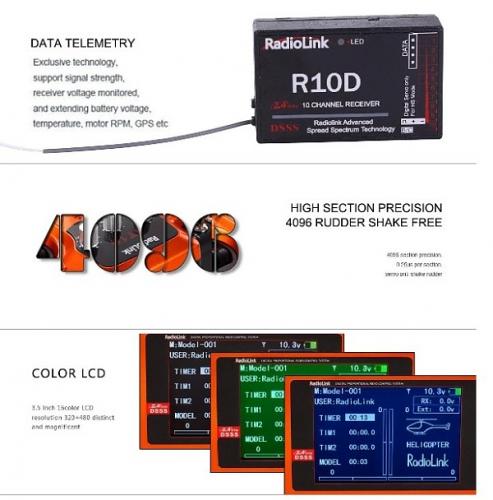 Radiolink AT10 Orange 2.4G 10CH Transmitter With R10D receiver 